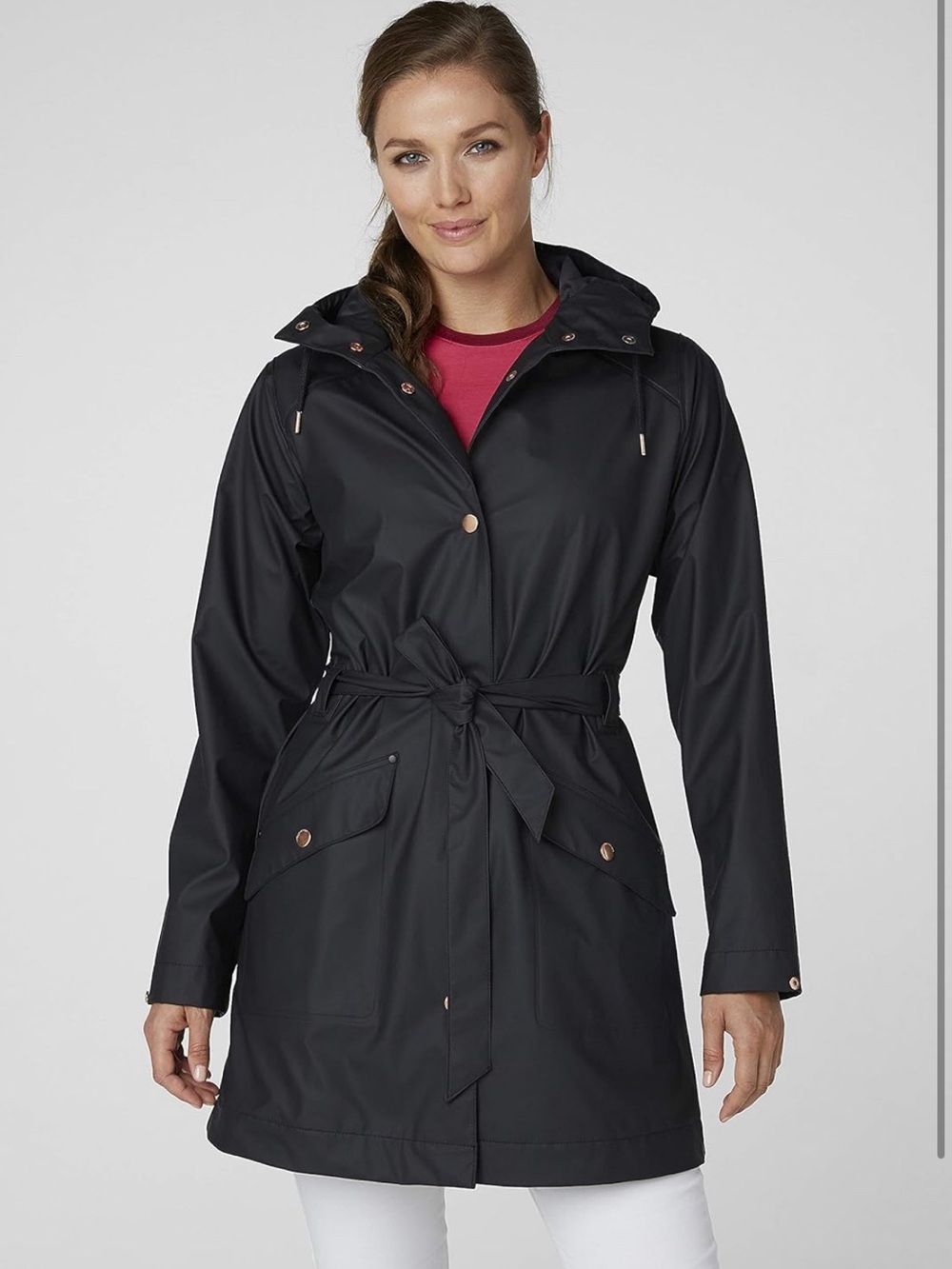 Helly Hanson Women's Black Hooded Rain Trench Coat - Brand: